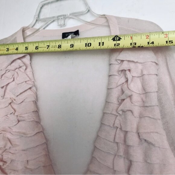 J.Crew Ruffle Cotton Cardigan Sweater Top Lightweight Knit Preppy V Semi Sheer M - Picture 13 of 16